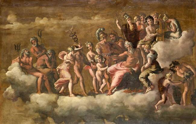 Psyché reçue dans l'Olympe : élément du décor du palais de Bernardino Rota à Naples Polidoro Caldara