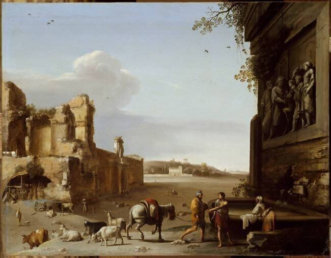 Ruines de l'Ancienne Rome avec un bas relief représentant le sacrifice de Marc-Aurèle Cornelis van Poelenburgh