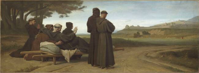 Saint François d'Assise transporté mourant à Sainte Marie des Anges, bénit la ville d'Assise (1226) François Léon Benouville
