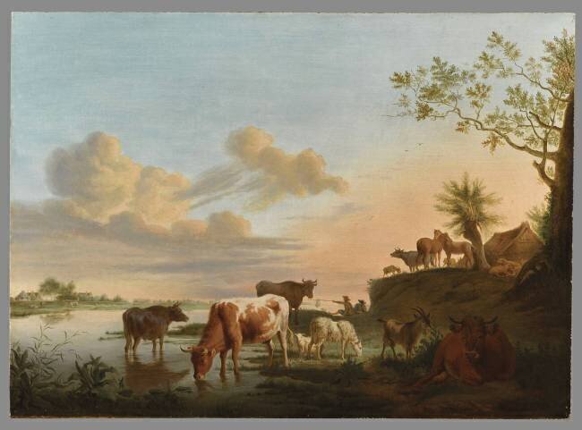 Vaches, moutons, chèvres et chevaux au pâturage Jacob van Stry