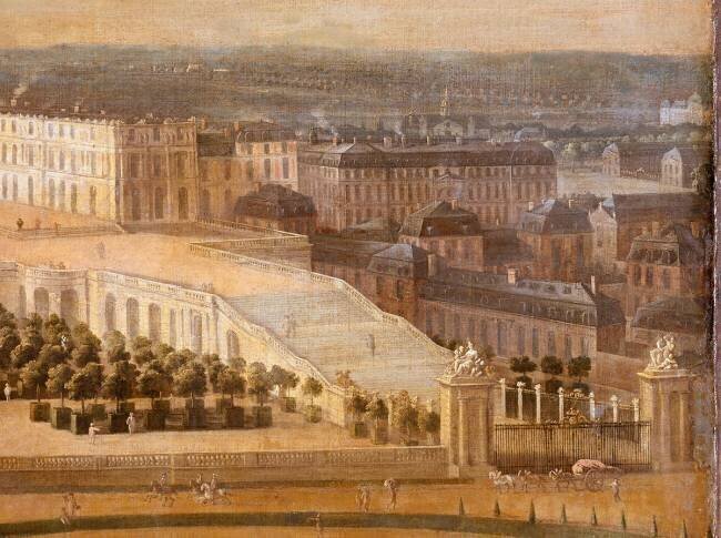 Vue de l'Orangerie, des parterres et du château de Versailles prises des hauteurs de Satory Etienne Allegrain