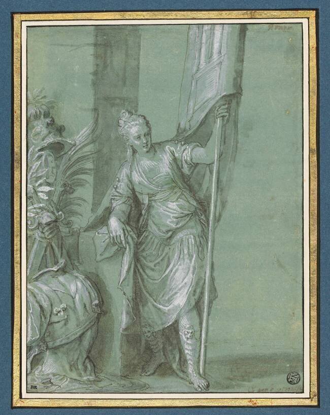 Femme debout, un étendard dans la main gauche : la Victoire Paolo Veronese