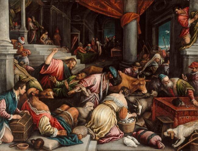 Jésus chasse les marchands du Temple Leandro Bassano (d'après)