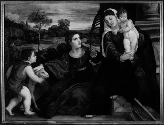 La Vierge et l'enfant avec saint Jean-Baptiste et sainte Agnès Tiziano
