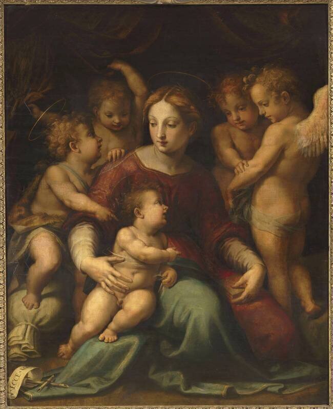 La vierge, l'enfant jésus, saint jean et trois anges Andrea del Sarto