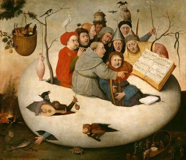 Le concert dans l'oeuf (Satire de l'alchimie symbolisée par l'oeuf philosophique) Jérôme Bosch