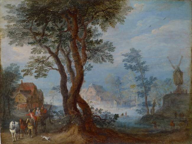 Paysage de village avec des personnages Jan Brueghel l'Ancien