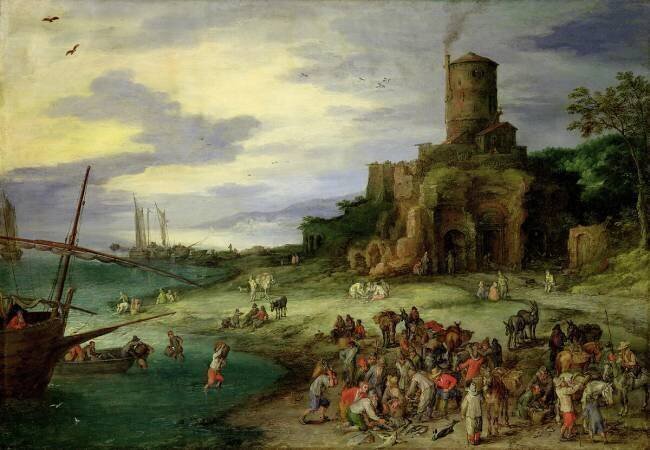 Pêcheurs sur le rivage Jan Brueghel l'Ancien