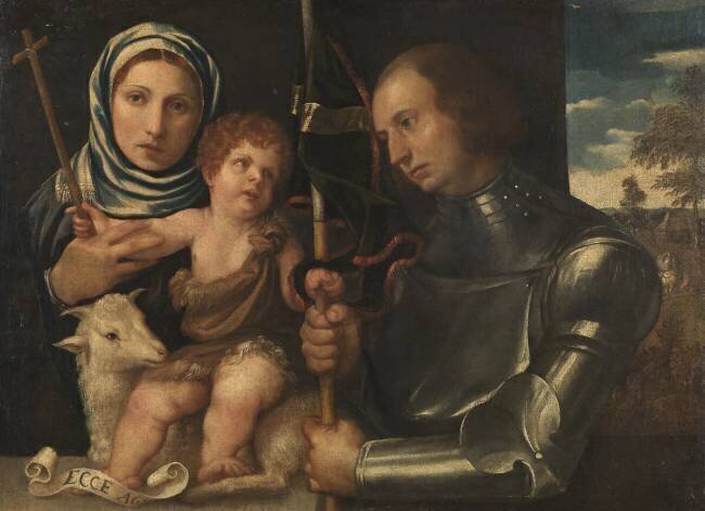Saint Jean enfant avec un saint féminin et un saint guerrier Vincenzo Catena