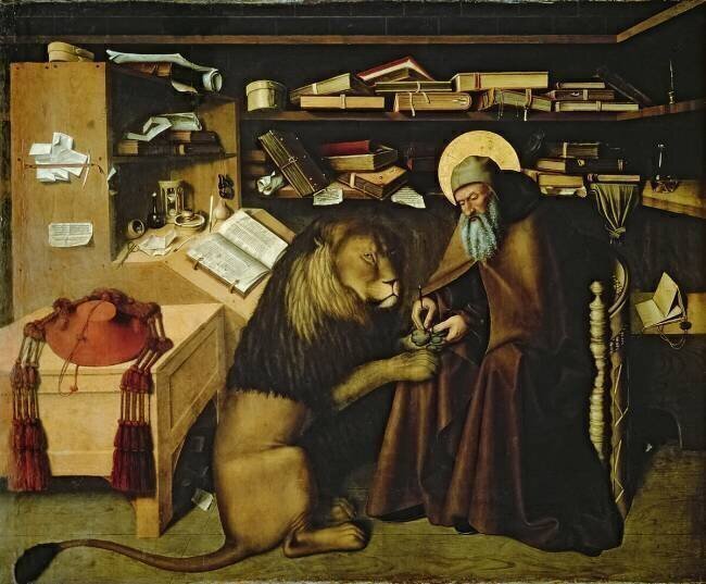 Saint Jerome tirant une epine de la patte du lion Colantonio
