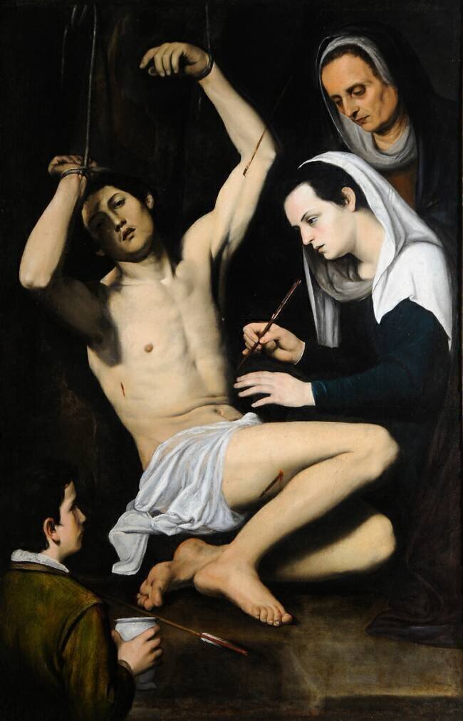 Saint Sébastien soigné par les saintes femmes Ecole italienne