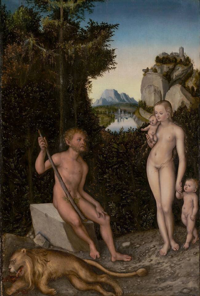 Un faune et sa famille avec un lion mort Lucas Cranach l'Ancien
