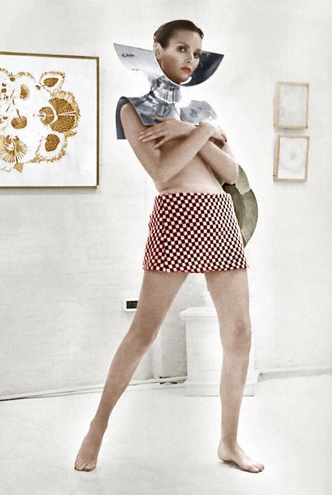 Fashion : Mini Skirt and Metal Collar October 10, 1967, France  Rue des Archives
