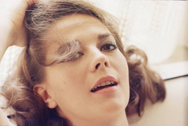 Natalie Wood at home with head on pillow Orlando Suero