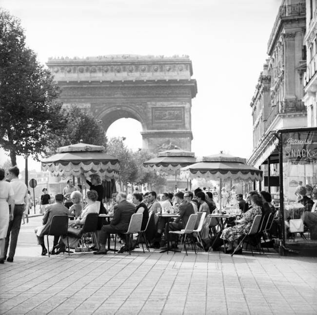 People Sat at A Table Outside A Cafe on Champs-Elysees in Paris on September 3, 1961 (b/w photo) Rue des Archives