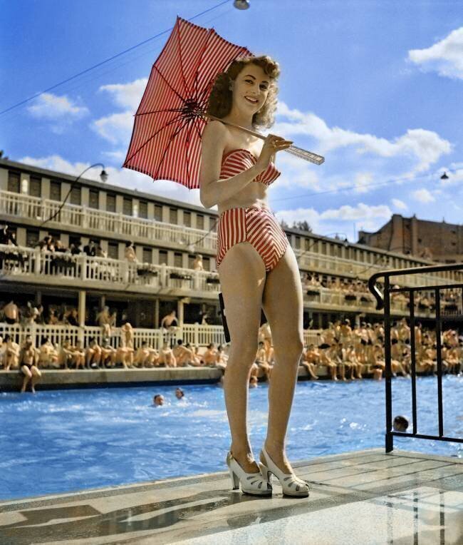 Woman wearing a Reard bikini, 1949  Rue des Archives