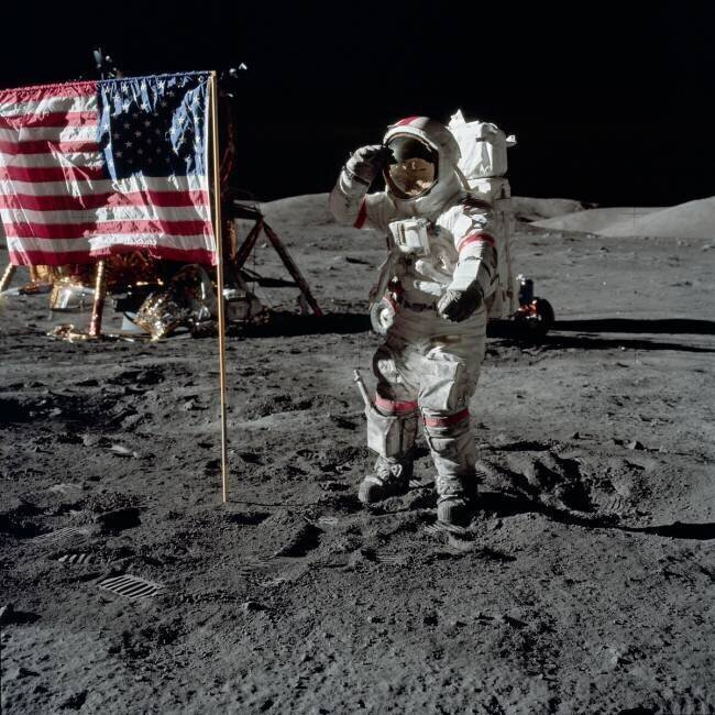 13/12/1972 l'astronaute Gene Cernan lors de la mission lunaire d'Apollo 17. anonyme