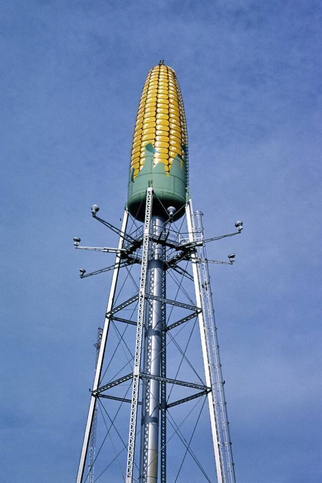 Corn water tower angle 3, Seneca Foods, Route 14, Rochester, Minnesota John Margolies