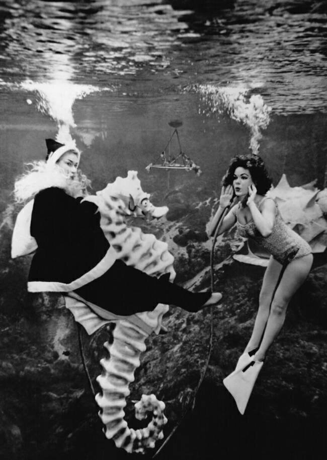 Père Noel chevauchant un hippocampe à l'aquarium de Miami Keystone
