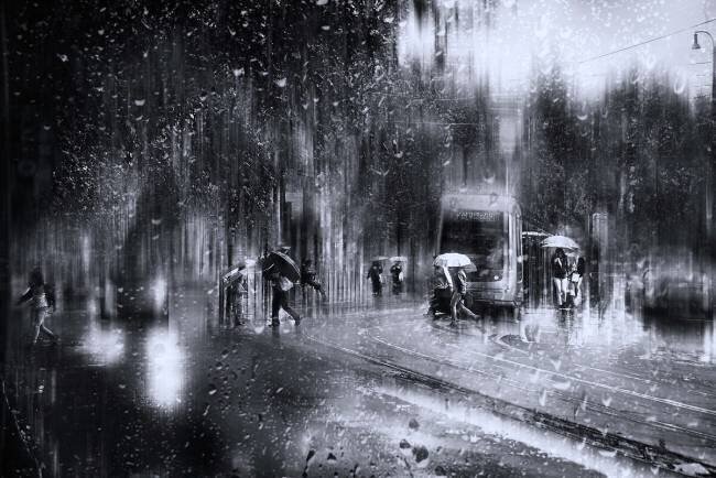 Viale Trastevere sous la pluie - Rome Nicodemo Quaglia