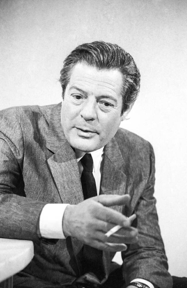 Marcello Mastroianni during French tvprogram (television news) Rue des Archives