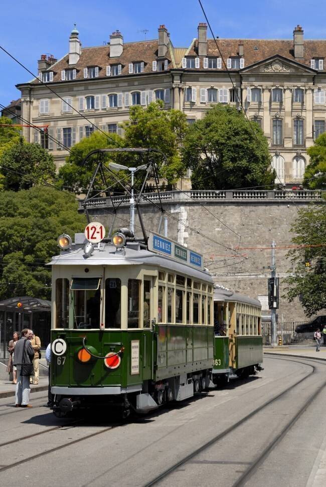 Vintage trams, Place de Neuve, Geneva Peter Richardson