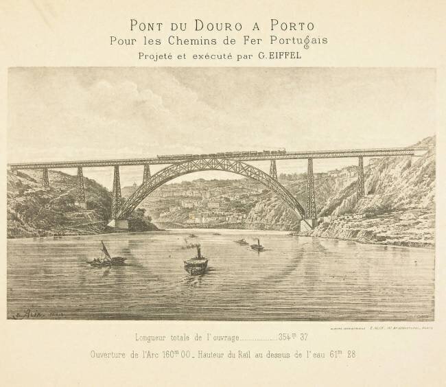 Deux trains sur le pont Maria Pia sur le Douro. Photo d'une peinture anonymous