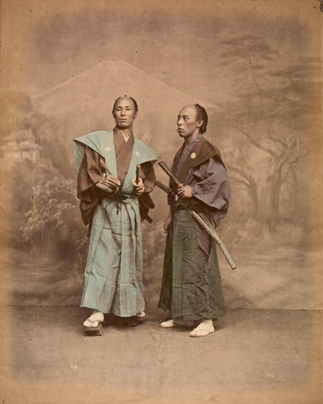 Deux hommes en costume traditionnel, samouraï Stillfried & Andersen