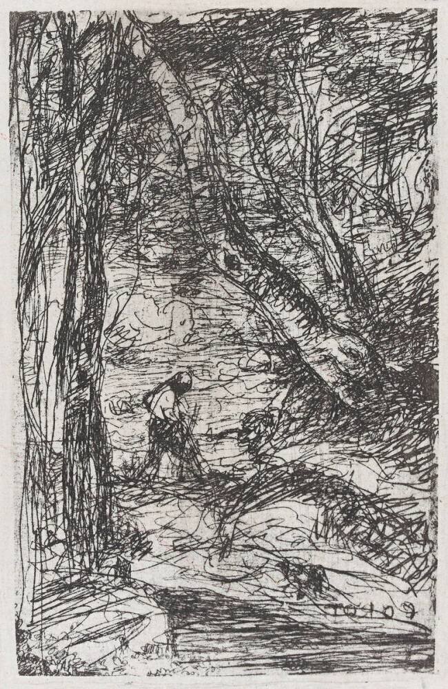 "Le bûcheron de Rembrandt", cliché-verre de Camille Corot Charles Nègre