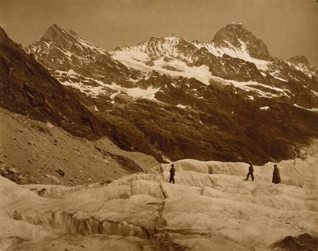 Alpine Landscape, Three Hikers on a Glacier Adolphe Braun