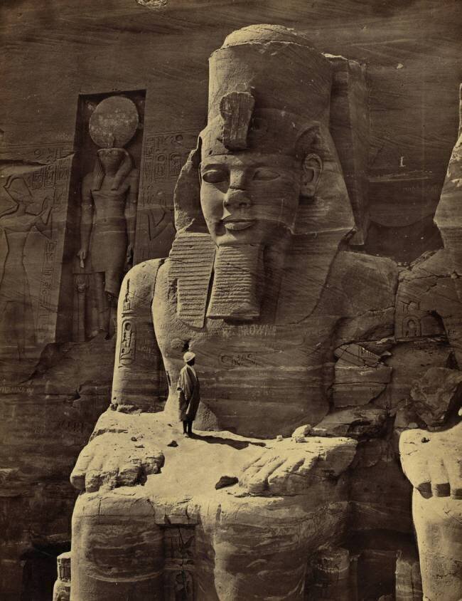 View of the colossal sculpture of Ramses II, Great Temple at Abu Simbel Francis Frith