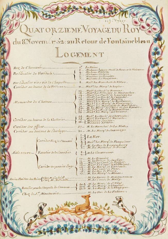 " Voyages du roi au château de Choisy " en 1752 : logement du 8 novembre 1752 Brain de Sainte-Marie