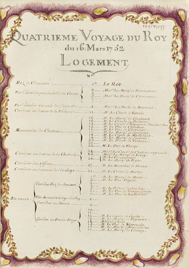 " Voyages du roi au château de Choisy " en 1752 : 16 mars 1752 : logement Brain de Sainte-Marie