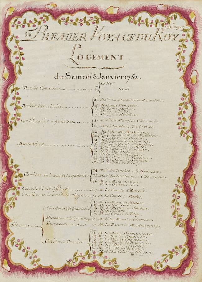 " Voyages du roi au château de Choisy " en 1752: Samedi 8 janvier 1752: logement Brain de Sainte-Marie