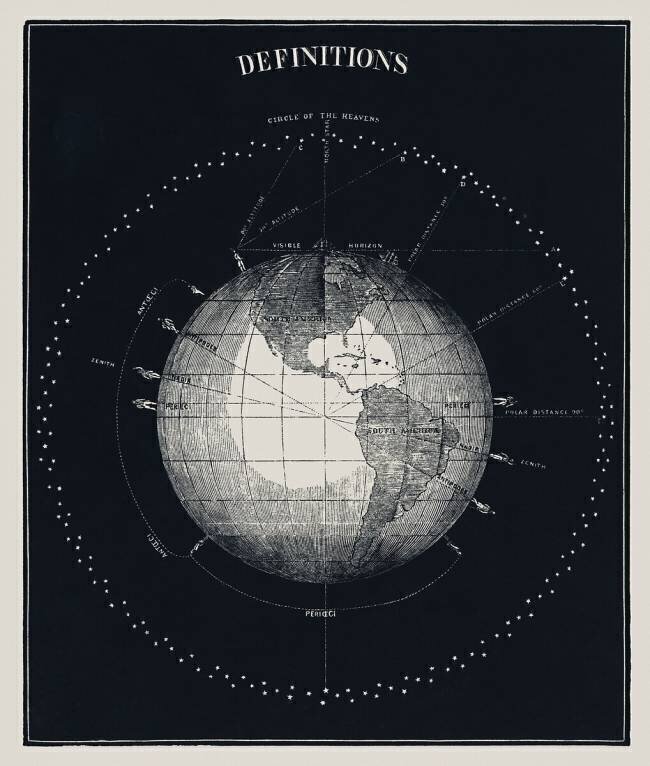 Antique celestial astronomical chart of planet earth with a concept of definition of a planet anonymous