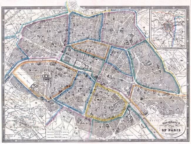 Antique Map of Paris Giovanni Antonio Galignani