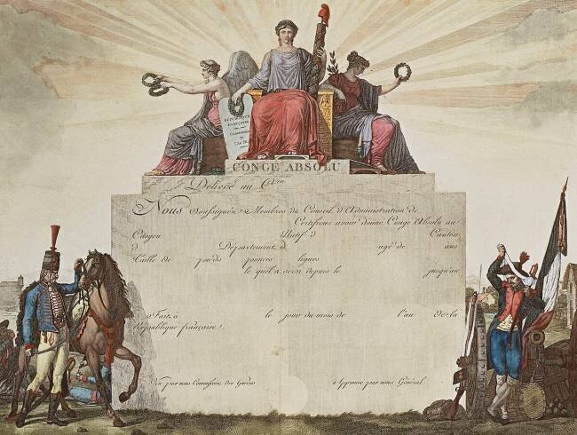 Billet de Congé absolu délivré aux militaires sous la Révolution Carle Vernet