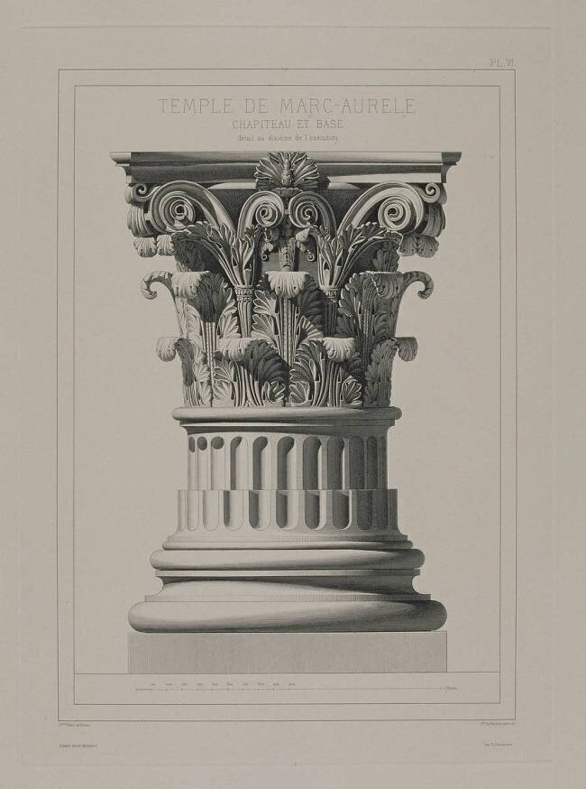 Chapiteau et base ; détails au dixième de l'exécution Auguste Alexandre Guillaumot