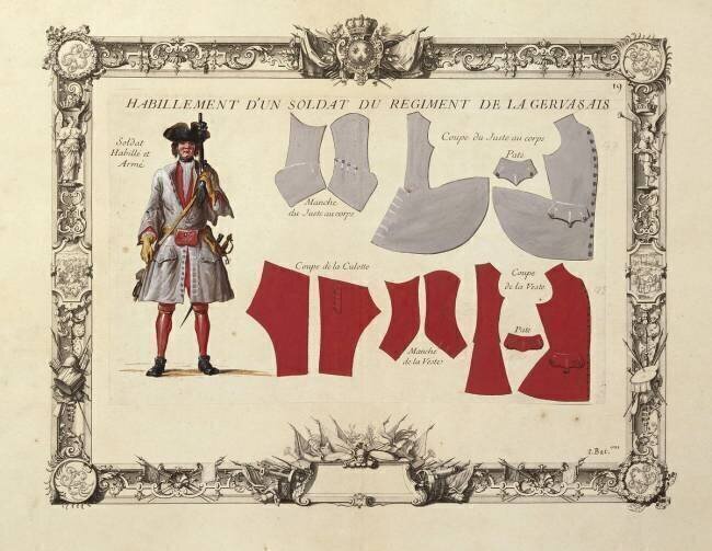 Coupe de l'uniforme d'un soldat du Régiment de La Gervasais Jacques-Antoine Delaistre