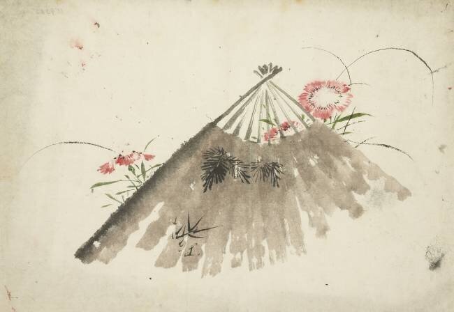 Discarded Fan Among Pinks Hokusai