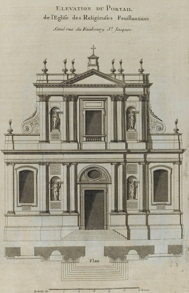 Elévation du portail de l’église du couvent des Feuillantines rue du faubourg Saint-Jacques à Paris Jacques-François Blondel