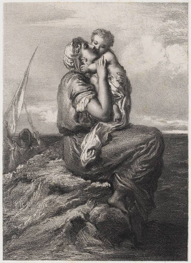 Femme de pêcheur de Mola di Gaëte embrassant son enfant Auguste-Charles Lemoine