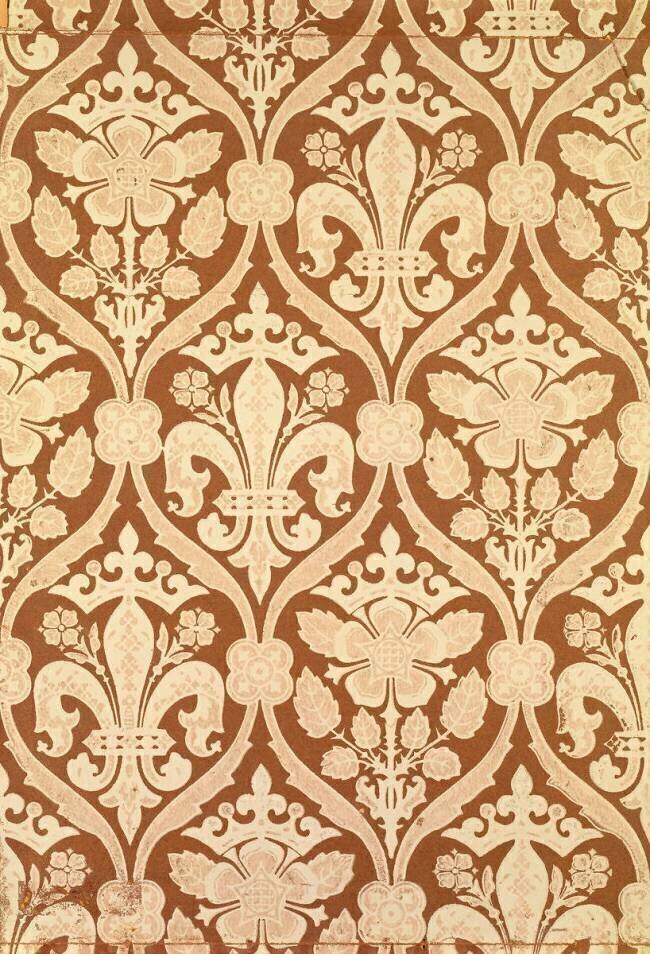 'Fleur-de-Lis', reproduction wallpaper designed by S. Scott and produced by Cole and Sons, for the Houses of Parliament Augustus Welby Pugin