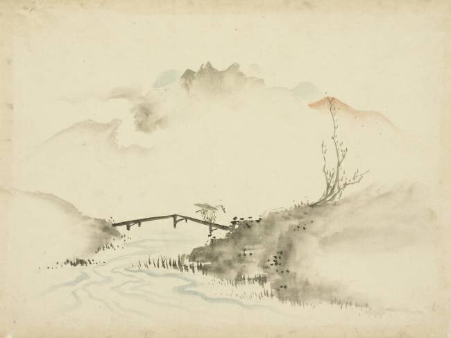 Landscape with Farmer Crossing Bridge Hokusai