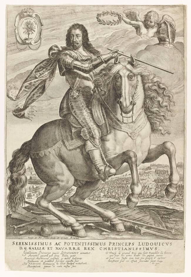 Louis XIII à cheval, dans le font, une bataille Crispijn de Passe the Elder