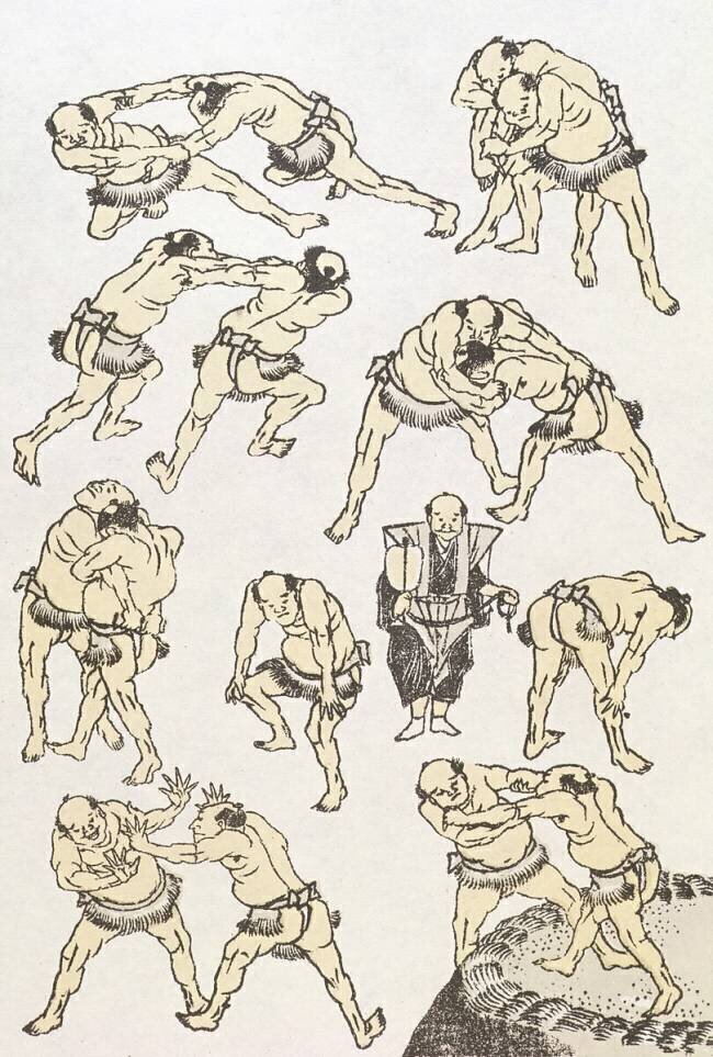 Manga: studies of gestures and postures of wrestlers Hokusai