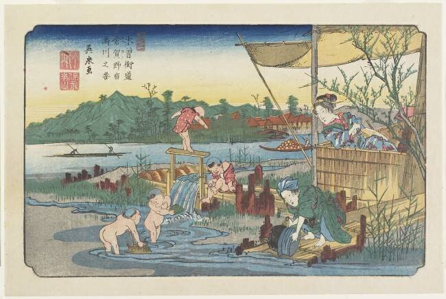 No.13 View of the Tori-kawa River at Kuragano Station Keisai Eisen