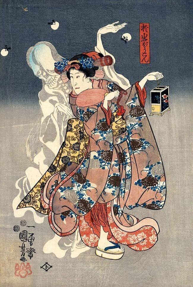 Oiwa's ghost haunting Jemon's wife O-ume Utagawa Kuniyoshi