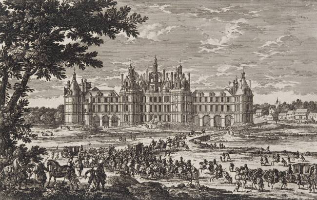 Planche 106: Vue du château royal de Chambord du côté de l'entrée Famille des Perelle