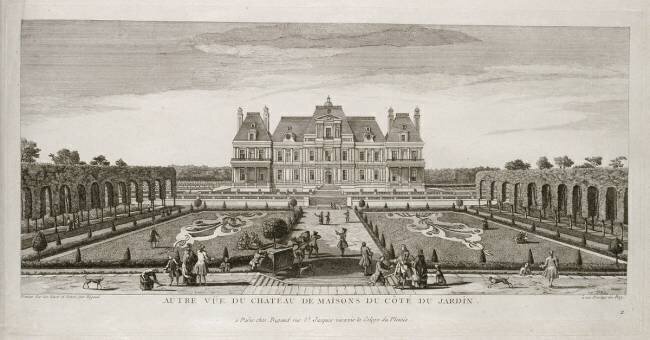 Planche 107: vue du château de Maisons (Maisons-Laffitte) prise depuis les jardins vers 1740 Jacques Rigaud